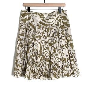 INC International Concepts olive & white pleated knee length skirt w sequins 10